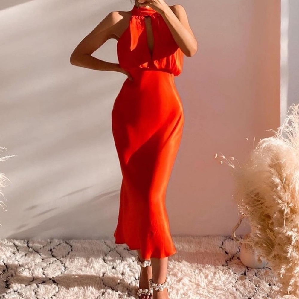 Zara Satin Effects Halter Neck Midi Dress - Picture 2 of 10